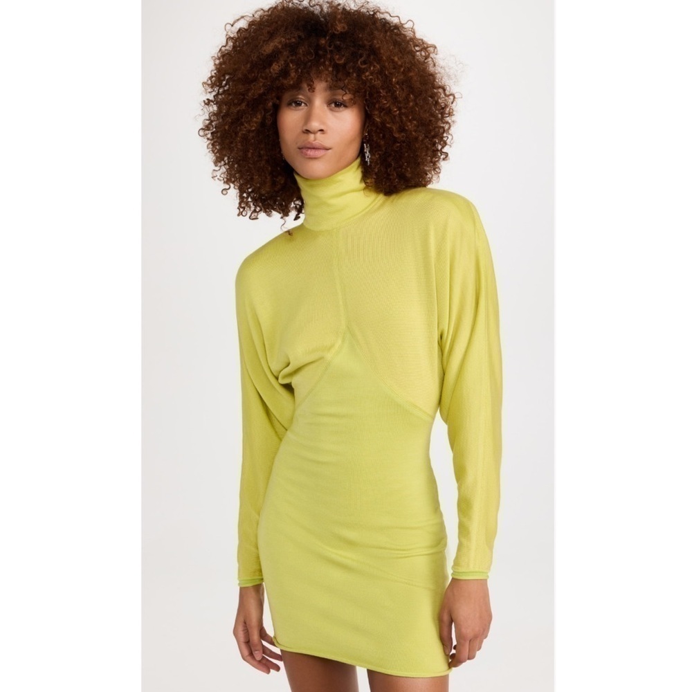 Philosophy Di Lorenzo Serafini Green Mock Mini Dress Virgin Wool Womens US 6 New